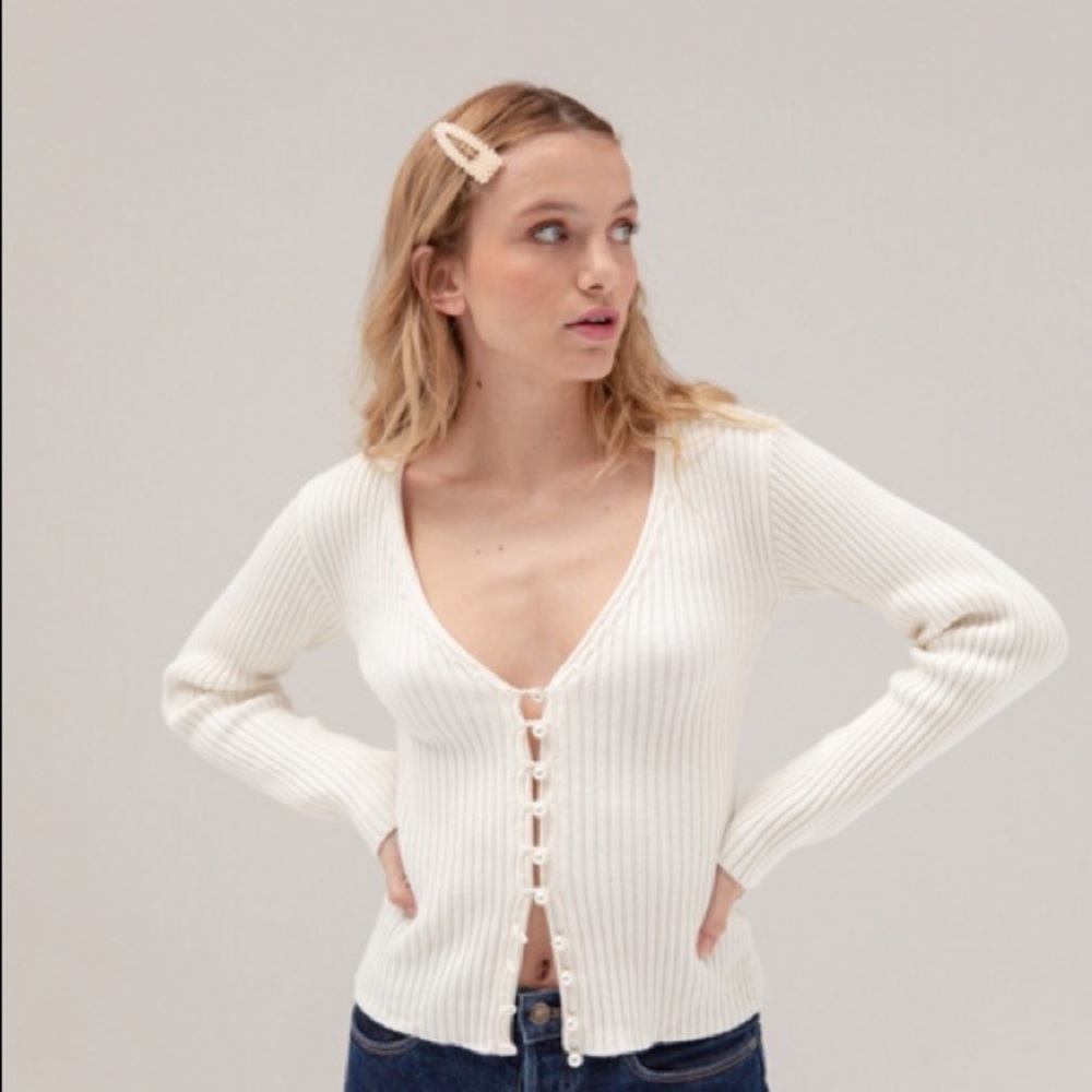 Musier Paris Ribbed Cream Cardigan NEW w/ Tag